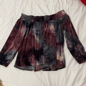 Tie-dye velvet off-the-shoulder top